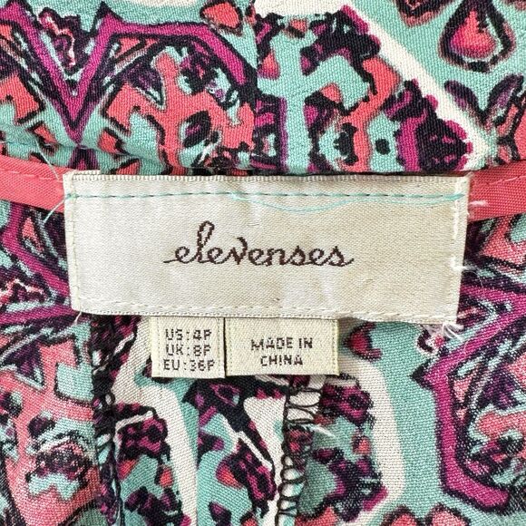 Elevenses Women’s Casual Pants Size 4 Petite Colorful Boho Lightweight Flare Leg - Picture 5 of 11